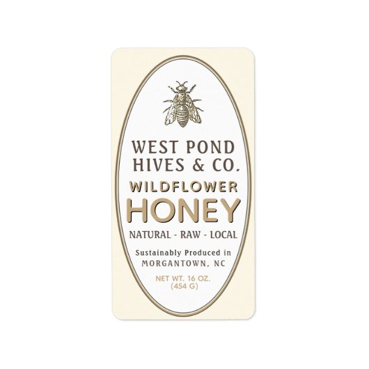 honingbijen Eigen ovaal label Wit (Voorkant)