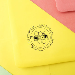 Honingbijen Elegant Ronde Retour Adres Rubberstempel