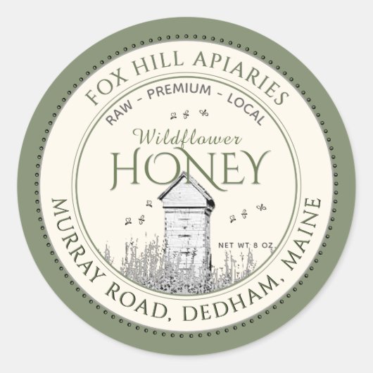 Honingbijen en bijenkorf Wildflower Honing Label G (Voorkant)