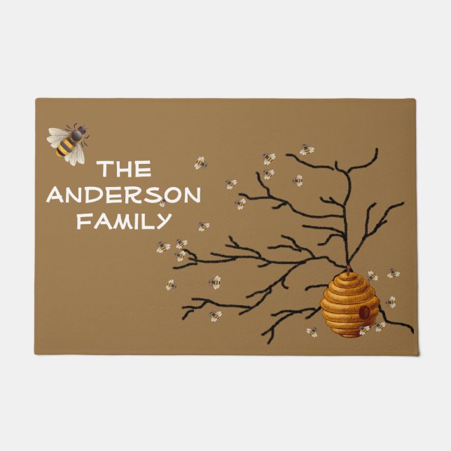 Honingbijen en bijenkorven, aangepast deurmat (Voorkant)