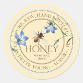 Honingbijen en Blauwe Bloemen Honinggeel Bleek Eti Ronde Sticker (Voorkant)