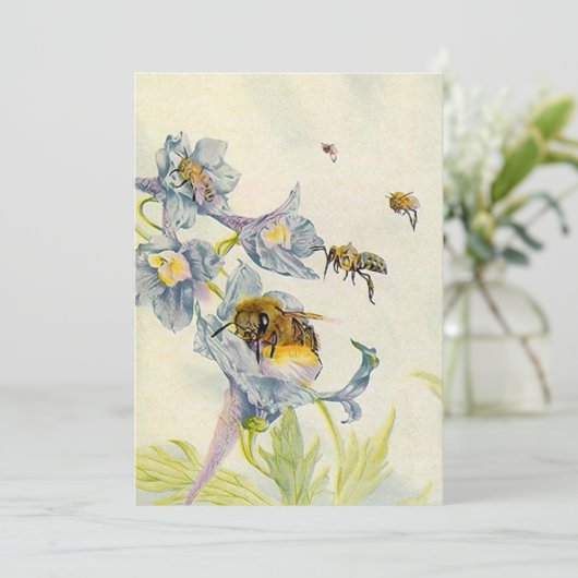 Honingbijen en blikbloemen voor de ochtendgloren kaart (Staand voorkant)