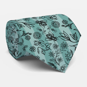Honingbijen en bloemen Floral Pattern Sage Green Stropdas