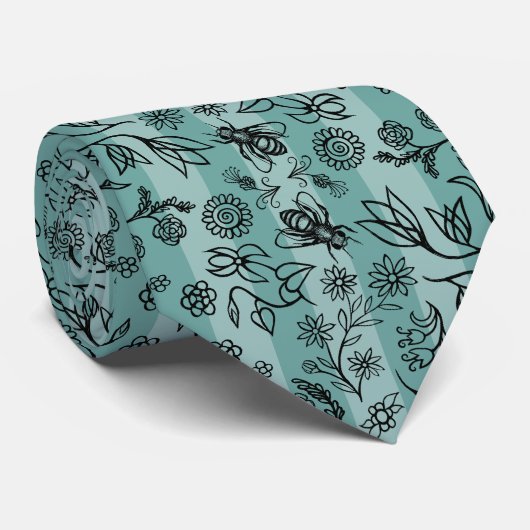Honingbijen en bloemen Floral Pattern Sage Green Stropdas (Opgerold)