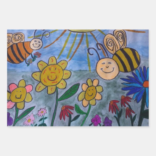 Honingbijen en -bloemen inpakpapier vel (Voorkant)