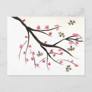 Honingbijen en Cherry Blossom Briefkaart