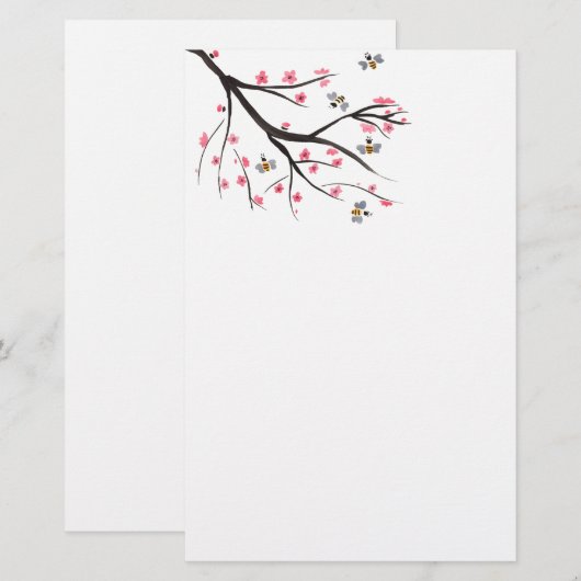 Honingbijen en Cherry Blossom Briefpapier (Voorkant / Achterkant)