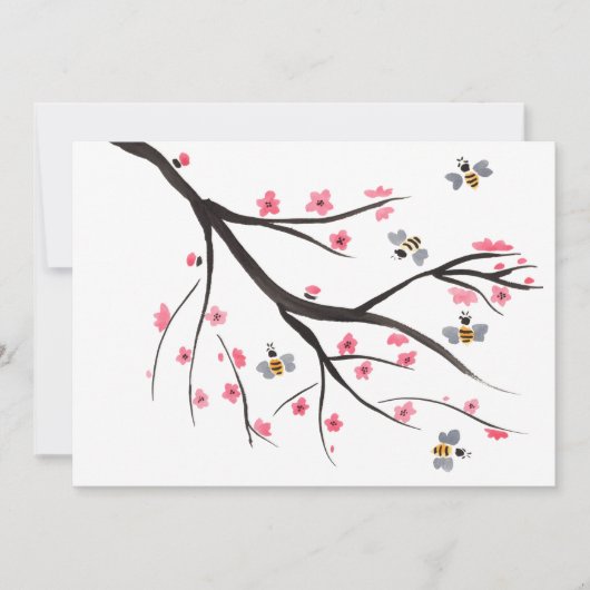 Honingbijen en Cherry Blossom Invitation Kaart (Voorkant)