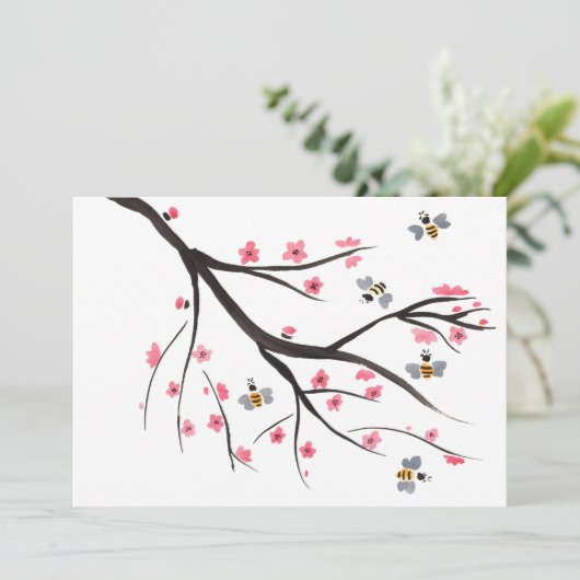 Honingbijen en Cherry Blossom Invitation Kaart (Staand voorkant)