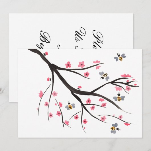 Honingbijen en Cherry Blossom Invitation Kaart (Voorkant / Achterkant)