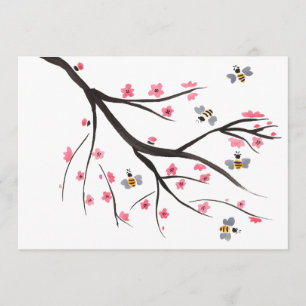 Honingbijen en Cherry Blossom Invitation Kaart