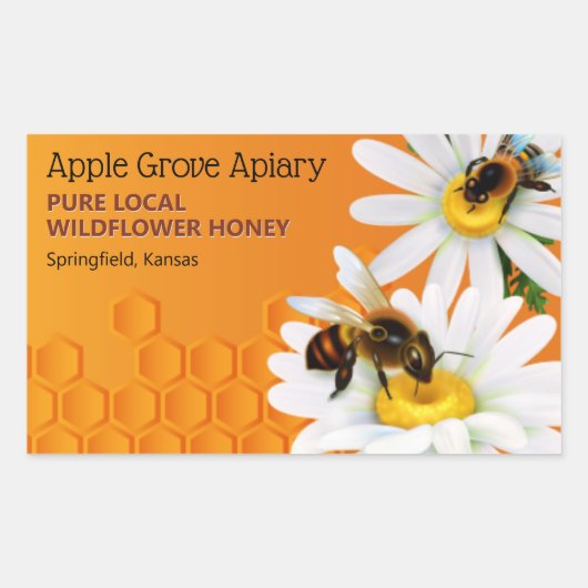 Honingbijen en Daisy Flowers Honey Jar Rechthoekige Sticker (Voorkant)