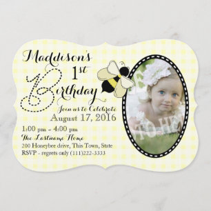 Honingbijen en Gingham Birthday Kaart