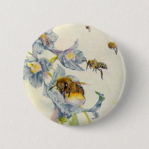 Honingbijen en goudbloemen in de ochtend EZ2 Aanpa Ronde Button 5,7 Cm