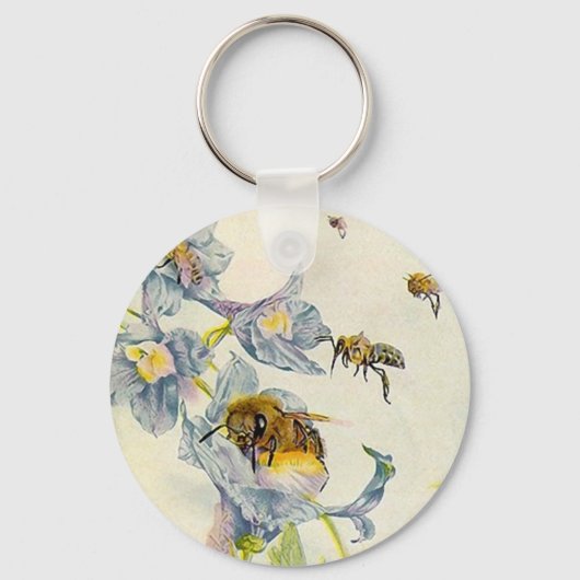 Honingbijen en goudbloemen voor de ochtendgloren E Sleutelhanger (Voorkant)