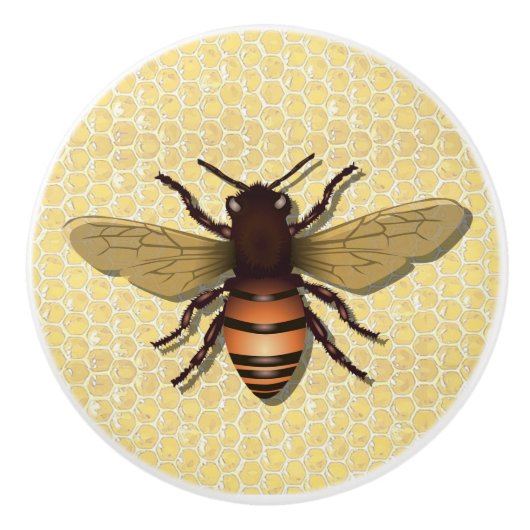 honingbijen en honingraat gele Knob Keramische Knop (Voorkant)