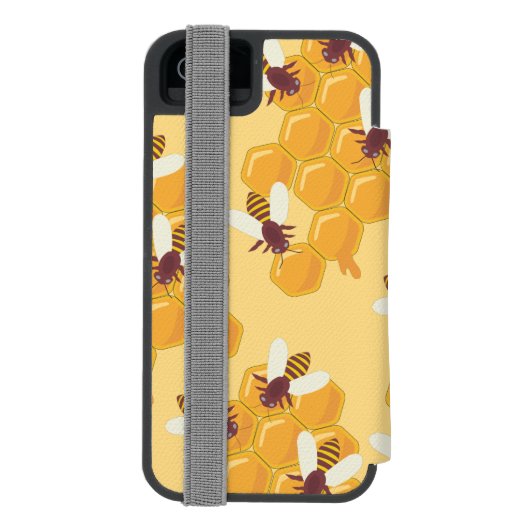 Honingbijen en honingraatontwerp incipio iPhone portemonnee hoesje (Agenda Achterkant)