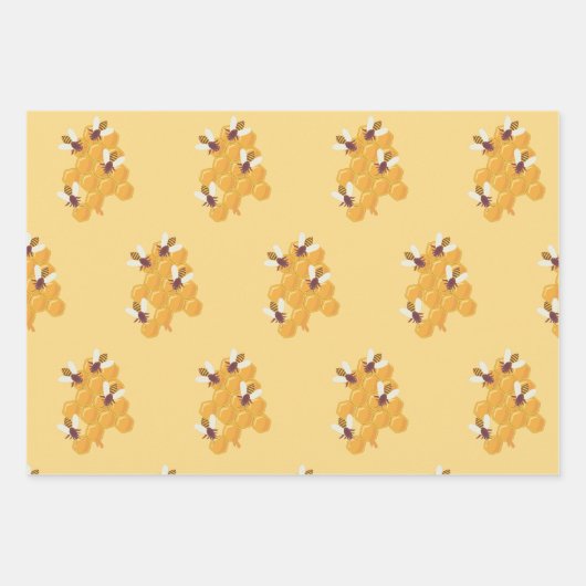 Honingbijen en honingraatontwerp inpakpapier vel (Voorkant 3)