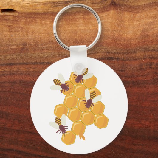Honingbijen en honingraatontwerp sleutelhanger (Voorkant)