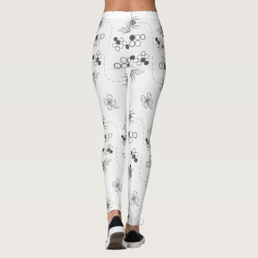 Honingbijen en klaverzwarte en witte Leggings (Achterkant)