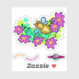 Honingbijen en roze bloemen sticker