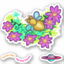 Honingbijen en roze bloemen sticker