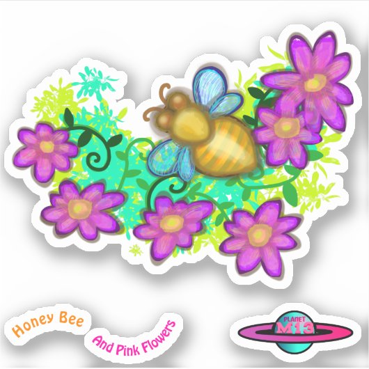 Honingbijen en roze bloemen sticker (Voorkant)