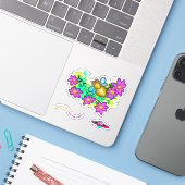 Honingbijen en roze bloemen sticker (Laptop met iPhone)