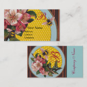 HONINGBIJEN EN WILDE ROZEN IN SKY BLUE MONOGRAM VISITEKAARTJE (Voorkant / Achterkant)