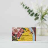 HONINGBIJEN EN WILDE ROZEN IN SKY BLUE MONOGRAM VISITEKAARTJE (Staand voorkant)