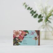 HONINGBIJEN EN WILDE ROZEN IN SKY BLUE MONOGRAM VISITEKAARTJE (Staand voorkant)