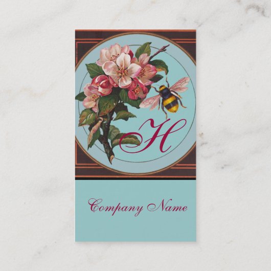 HONINGBIJEN EN WILDE ROZEN IN SKY BLUE MONOGRAM VISITEKAARTJE (Achterkant)