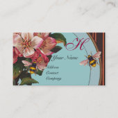 HONINGBIJEN EN WILDE ROZEN IN SKY BLUE MONOGRAM VISITEKAARTJE (Voorkant)