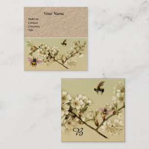 HONINGBIJEN EN WILDE ROZEN MONOGRAM Kraft Paper Vierkante Visitekaartje