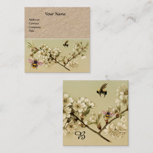HONINGBIJEN EN WILDE ROZEN MONOGRAM Kraft Paper Vierkante Visitekaartje (Voorkant / Achterkant)