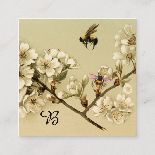 HONINGBIJEN EN WILDE ROZEN MONOGRAM Kraft Paper Vierkante Visitekaartje (Achterkant)