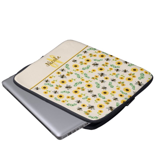 Honingbijen en zonnebloemen laptop sleeve (Voorkant onderkant)