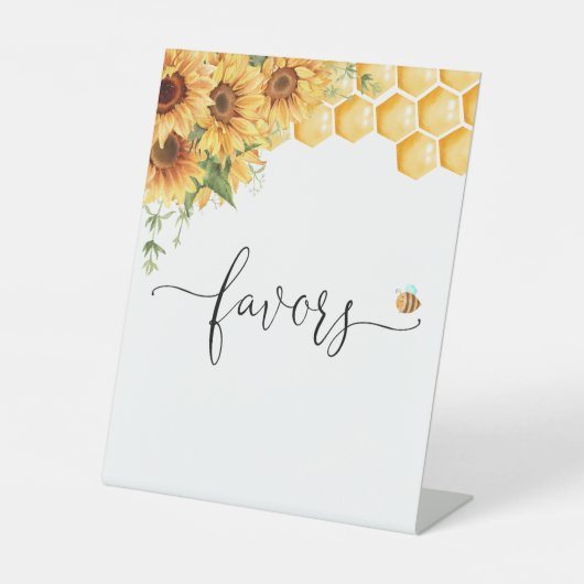 Honingbijen en zonnebloemen reclamebord met voetstuk (Voorkant)