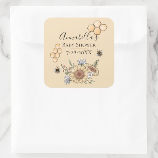 Honingbijen en zonnebloemen vierkante sticker (Tas)