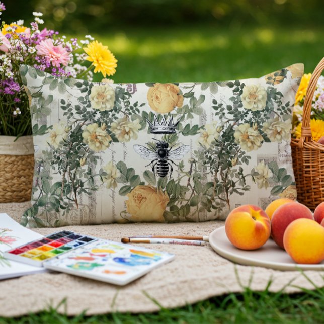  honingbijen Ephemera Floral Geel Buitenkussen (Creator heeft geüpload)