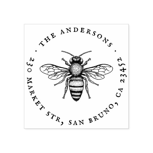 Honingbijen |  familienaam en terugkeeradres rubberstempel (Afrduk)