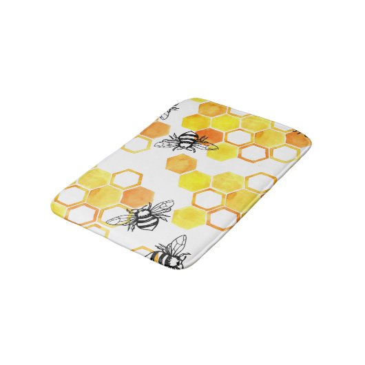 Honingbijen: geel Waterverf Badmat (Gekanteld)