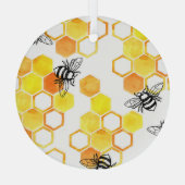 Honingbijen: geel Waterverf Glas Ornament (Achterkant)