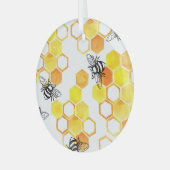 Honingbijen: geel Waterverf Glas Ornament (Voorkant links)
