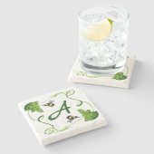 Honingbijen Groen leder Aangepast monogram Stenen Onderzetter (Zijkant)