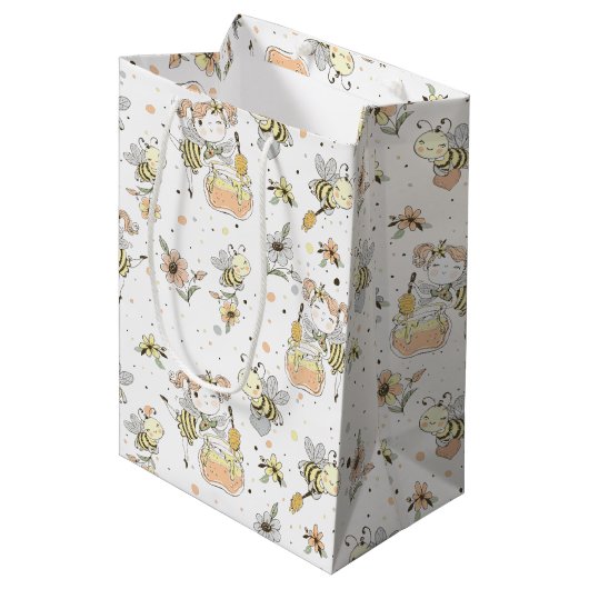 Honingbijen, hommels en Baby in een naadloos patro Medium Cadeauzakje (Voorkant Gekanteld)