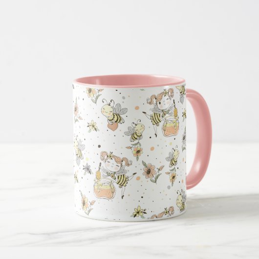 Honingbijen, hommels en Baby in een naadloos patro Mok (Voorkant rechts)