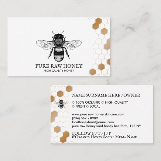  honingbijen Honeycomb Apiary Gedrukt Visitekaartje (Voorkant / Achterkant)