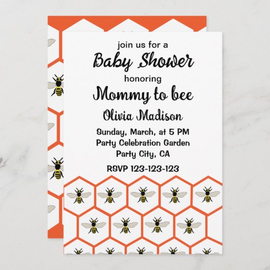 Honingbijen Honingraat Mama naar Bee Baby shower Kaart (Voorkant / Achterkant)