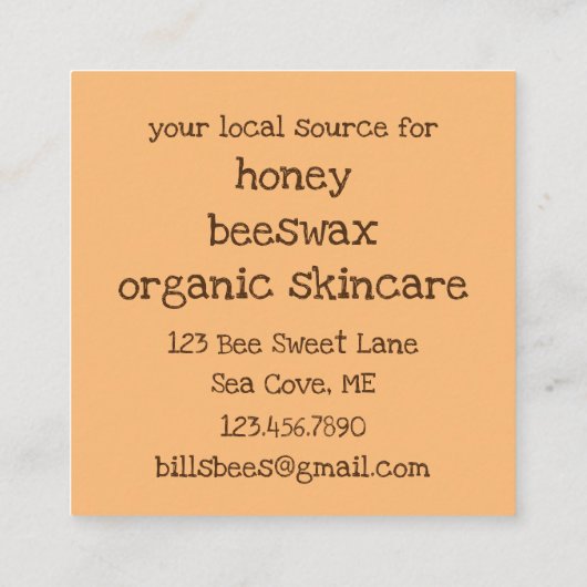 Honingbijen houden bijenwas biologische producten vierkante visitekaartje (Achterkant)